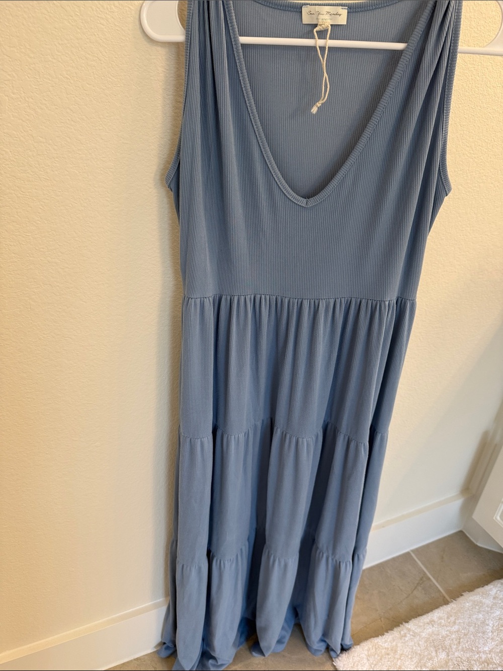 Sleeveless Blue Tiered Maxi Dress